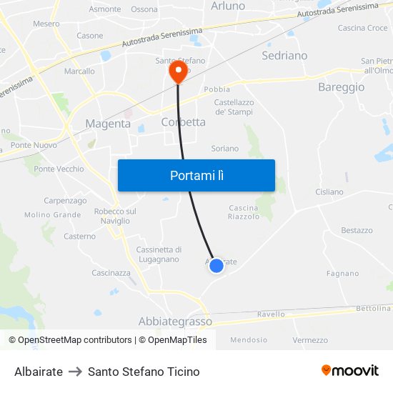 Albairate to Santo Stefano Ticino map