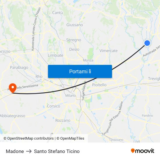 Madone to Santo Stefano Ticino map