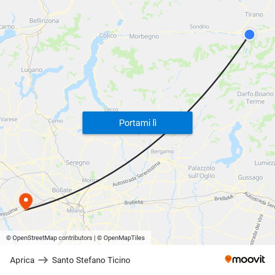 Aprica to Santo Stefano Ticino map