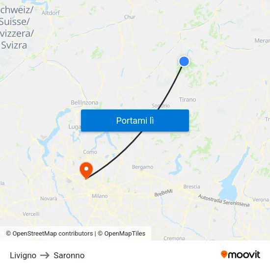 Livigno to Saronno map