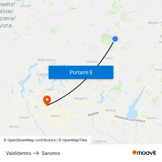 Valdidentro to Saronno map