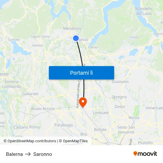 Balerna to Saronno map