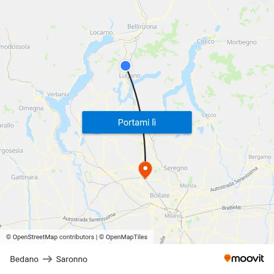 Bedano to Saronno map