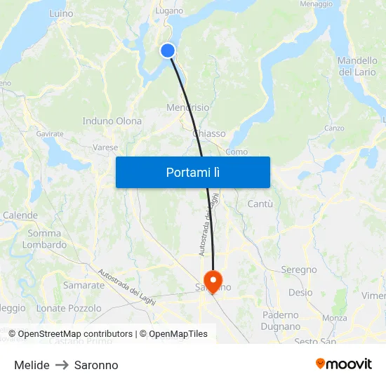Melide to Saronno map