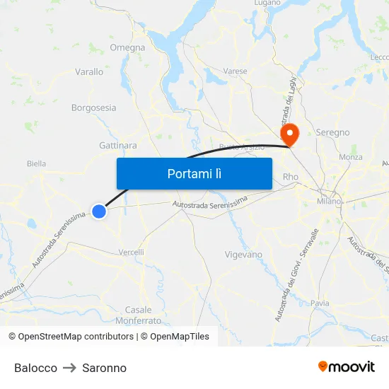 Balocco to Saronno map