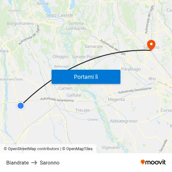 Biandrate to Saronno map