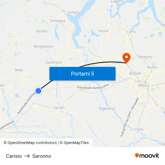 Carisio to Saronno map