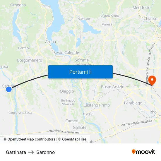Gattinara to Saronno map