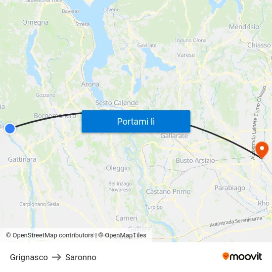 Grignasco to Saronno map