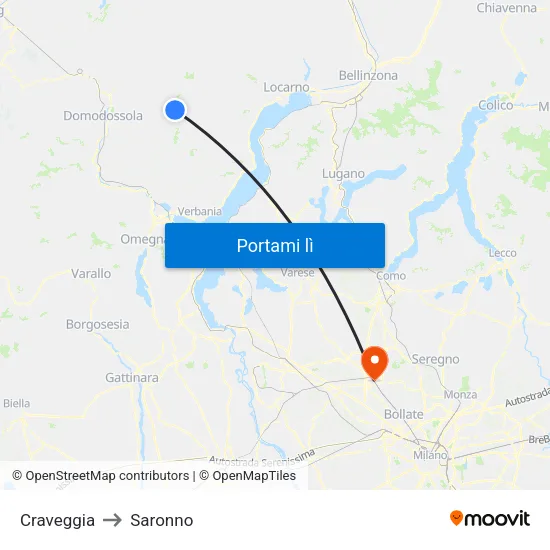 Craveggia to Saronno map