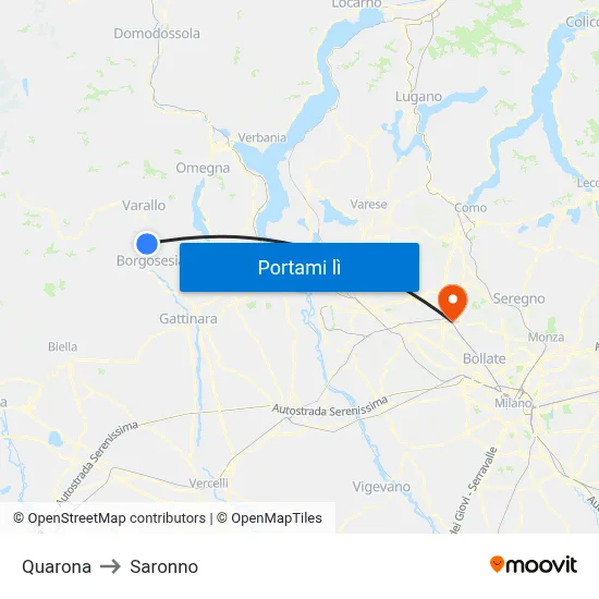 Quarona to Saronno map