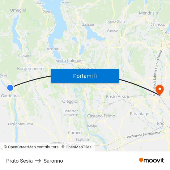 Prato Sesia to Saronno map