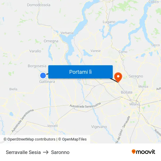 Serravalle Sesia to Saronno map