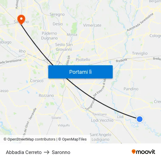 Abbadia Cerreto to Saronno map