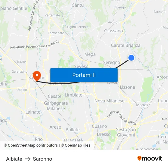 Albiate to Saronno map