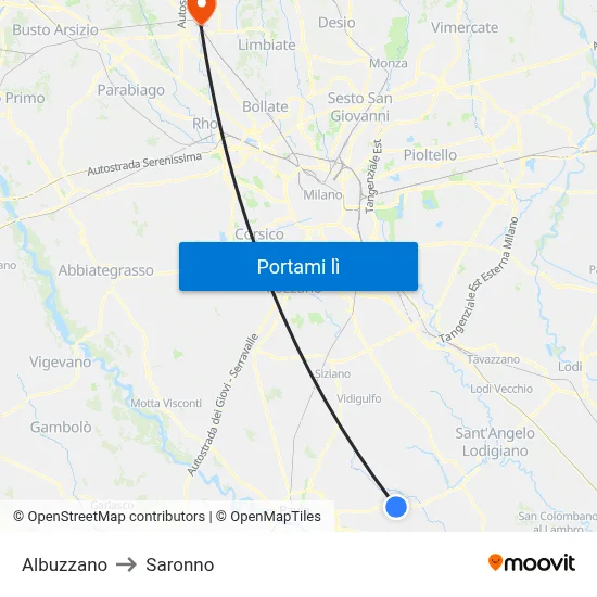 Albuzzano to Saronno map