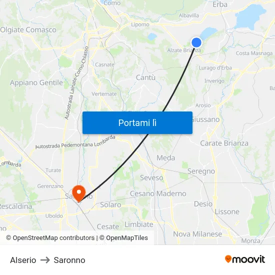 Alserio to Saronno map