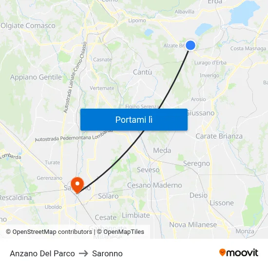 Anzano Del Parco to Saronno map