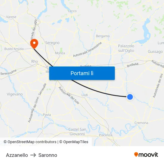 Azzanello to Saronno map