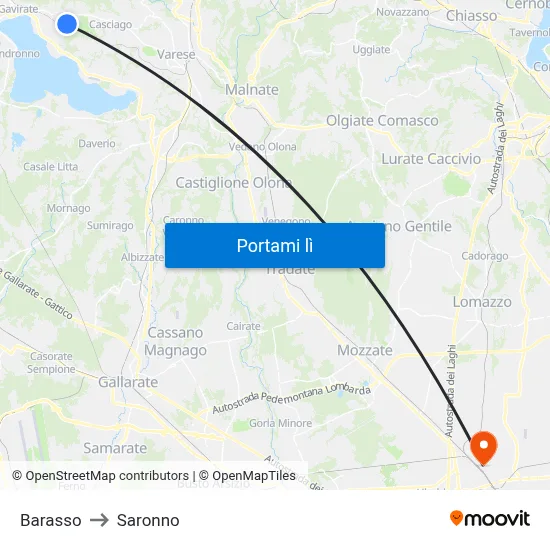 Barasso to Saronno map