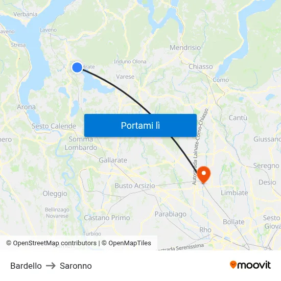 Bardello to Saronno map