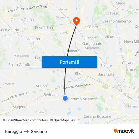 Bareggio to Saronno map