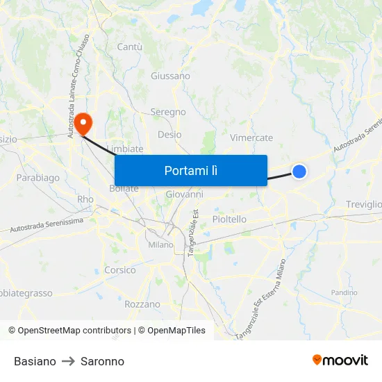 Basiano to Saronno map