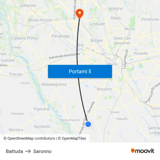 Battuda to Saronno map
