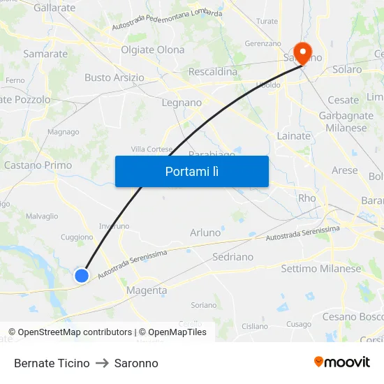Bernate Ticino to Saronno map