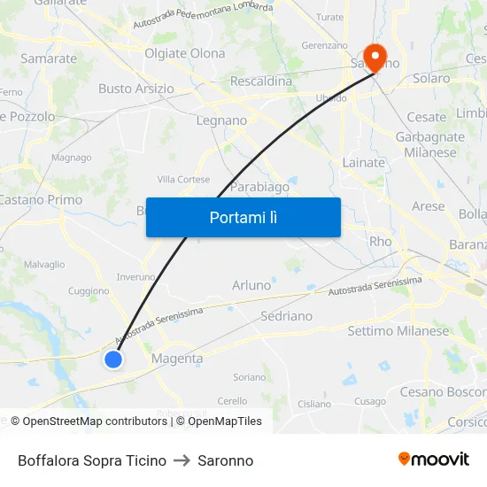 Boffalora Sopra Ticino to Saronno map