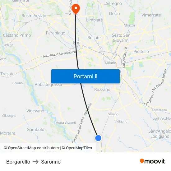 Borgarello to Saronno map