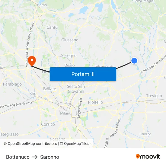 Bottanuco to Saronno map