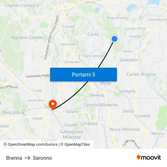 Brenna to Saronno map