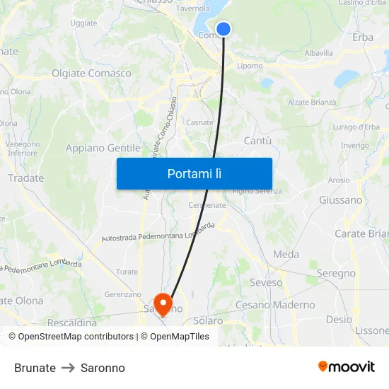 Brunate to Saronno map