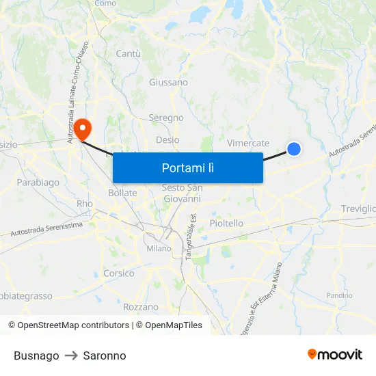 Busnago to Saronno map
