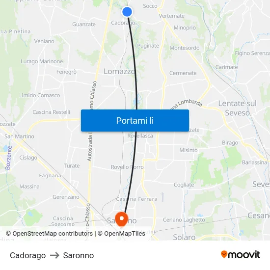 Cadorago to Saronno map