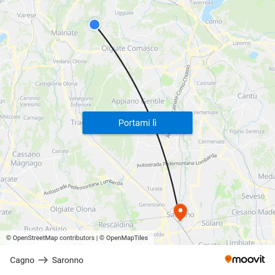 Cagno to Saronno map