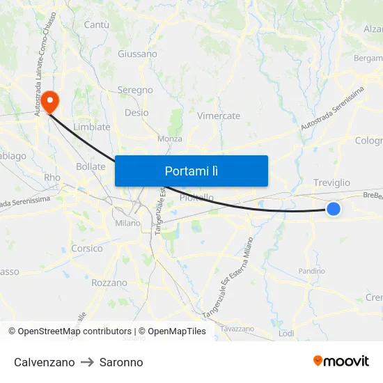 Calvenzano to Saronno map