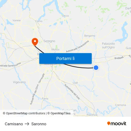 Camisano to Saronno map