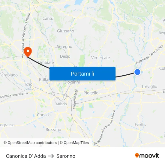 Canonica D' Adda to Saronno map