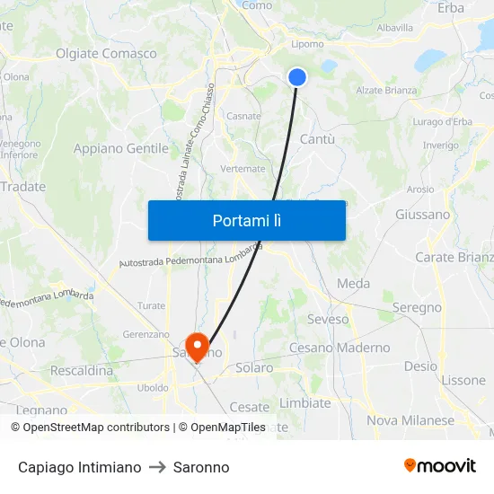 Capiago Intimiano to Saronno map