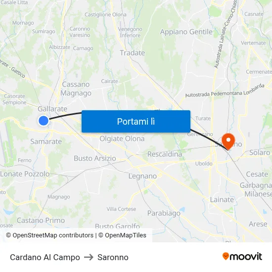 Cardano Al Campo to Saronno map
