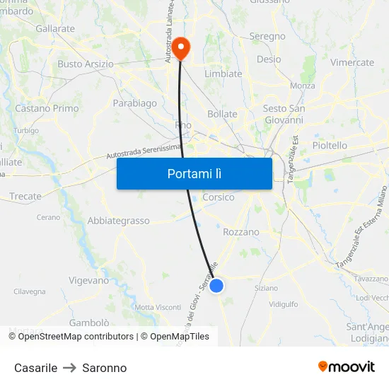 Casarile to Saronno map