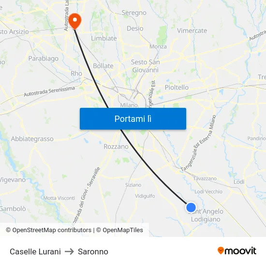 Caselle Lurani to Saronno map