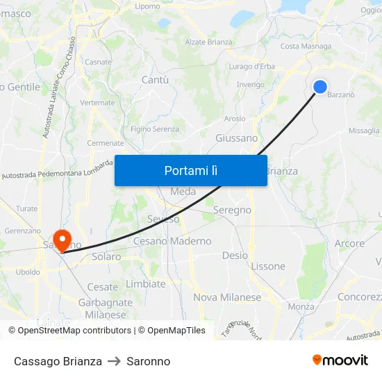 Cassago Brianza to Saronno map