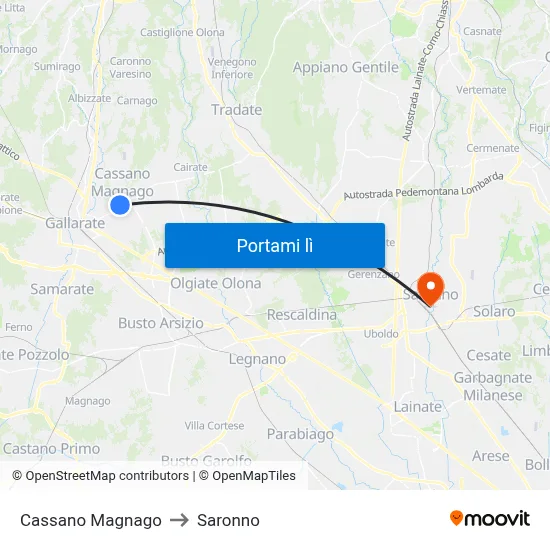 Cassano Magnago to Saronno map