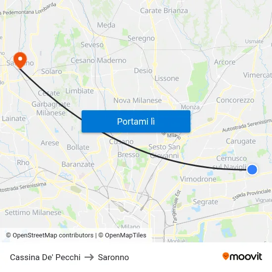 Cassina De' Pecchi to Saronno map