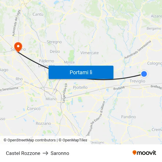 Castel Rozzone to Saronno map