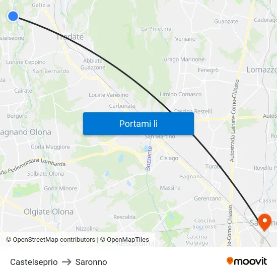 Castelseprio to Saronno map