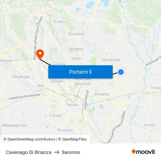 Cavenago Di Brianza to Saronno map
